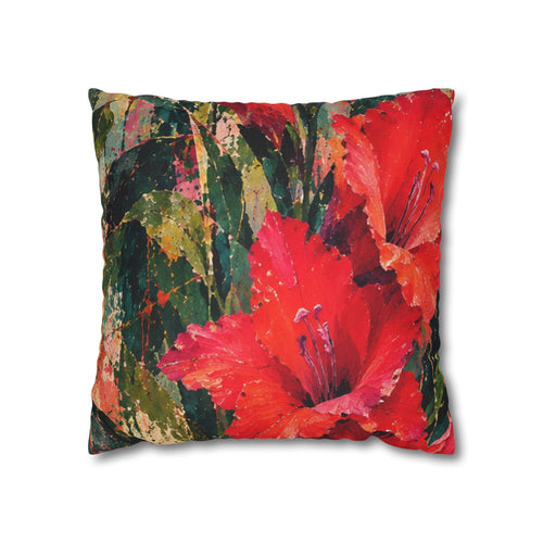 Cushion  covers soft botanical Red Floral Decorative Pillowcase - Vibrant Botanical Accent