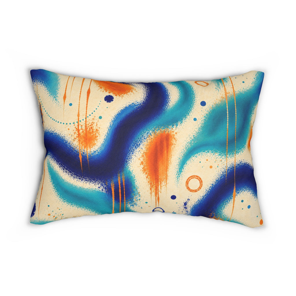 Abstract Ocean Waves Lumbar Pillow — Blue & Orange Brushstroke Decorative Pillow