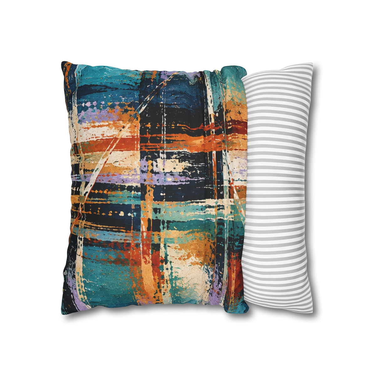 Abstract Teal & Orange Decorative Pillowcase — Modern Brushstroke Accent