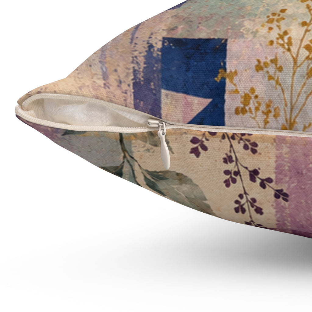 Abstract Floral Square Pillow — Pastel Geometric Accent Cushion