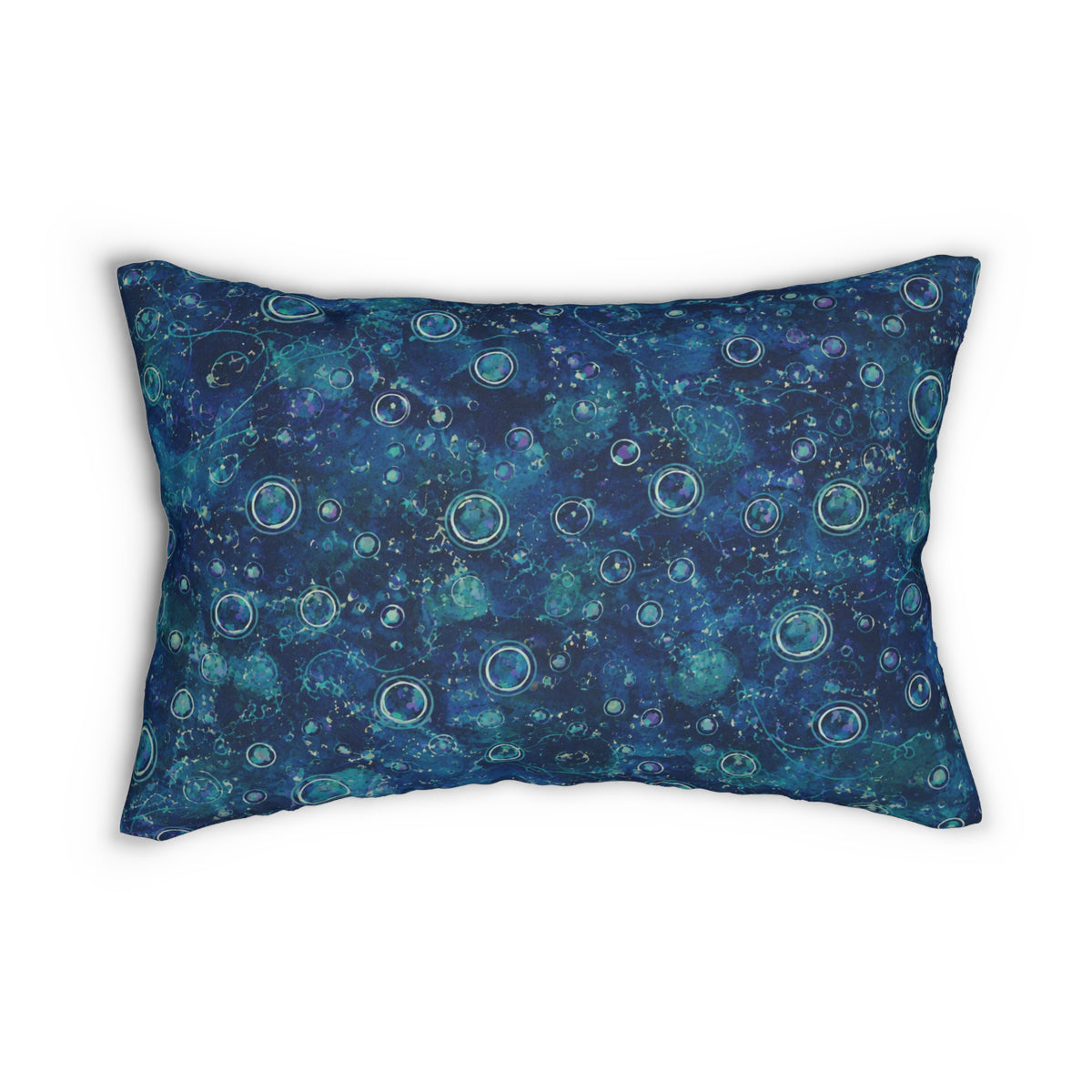 Ocean Bubble Blue Lumbar Pillow — Abstract Marine Pattern Spun Polyester