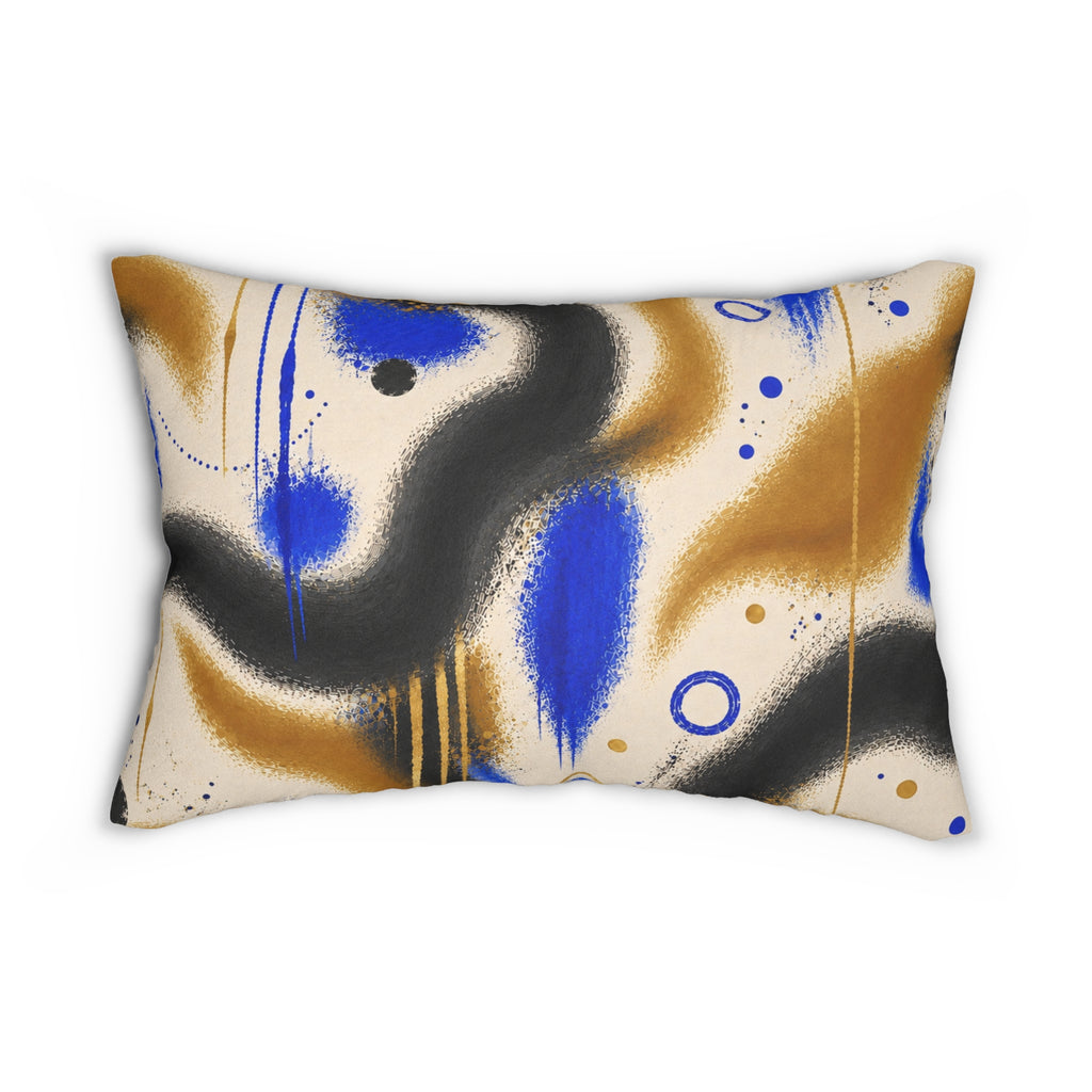 Abstract Blue & Gold Lumbar Pillow — Modern Spray-Paint Accent Cushion