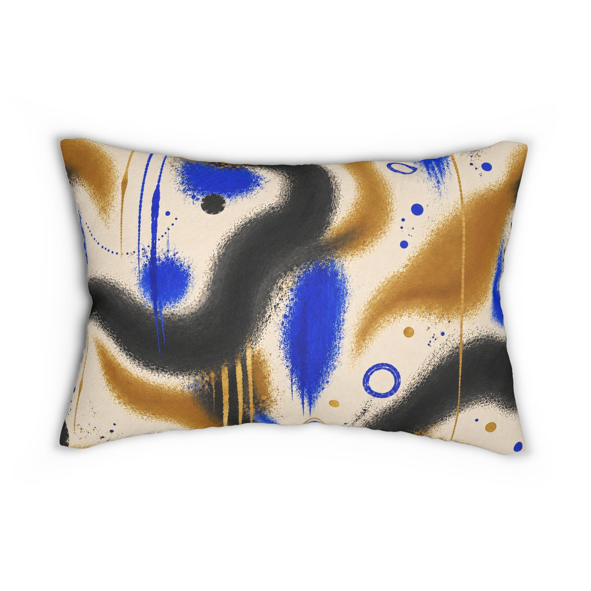 Abstract Blue & Gold Lumbar Pillow — Modern Spray-Paint Accent Cushion