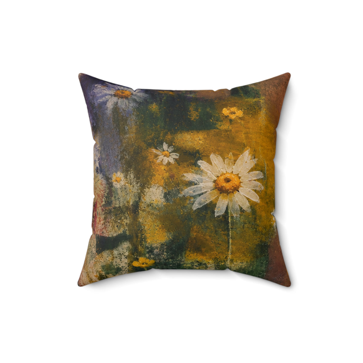 Daisy Field Decorative Pillow — Vintage Floral Art Throw Cushion