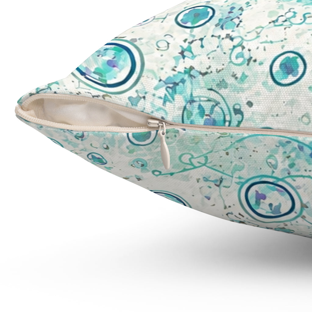 Ocean Bubble Decorative Pillow — Teal Blue Abstract Coastal Accent